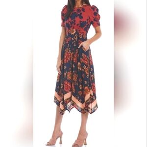 Vince Camuto Handkerchief Hem Floral Midi Dress